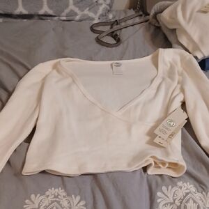 No Boundaries Cream Ribbed V-Neck Cropped Top